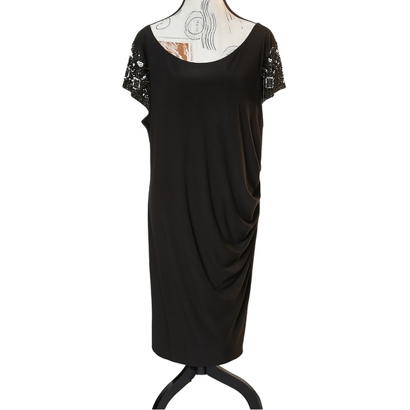 Eliza J Dresses & Skirts - Eliza J 16W NWT Black Embellished Sleeve Ruched Christmas Party Cocktail Dress